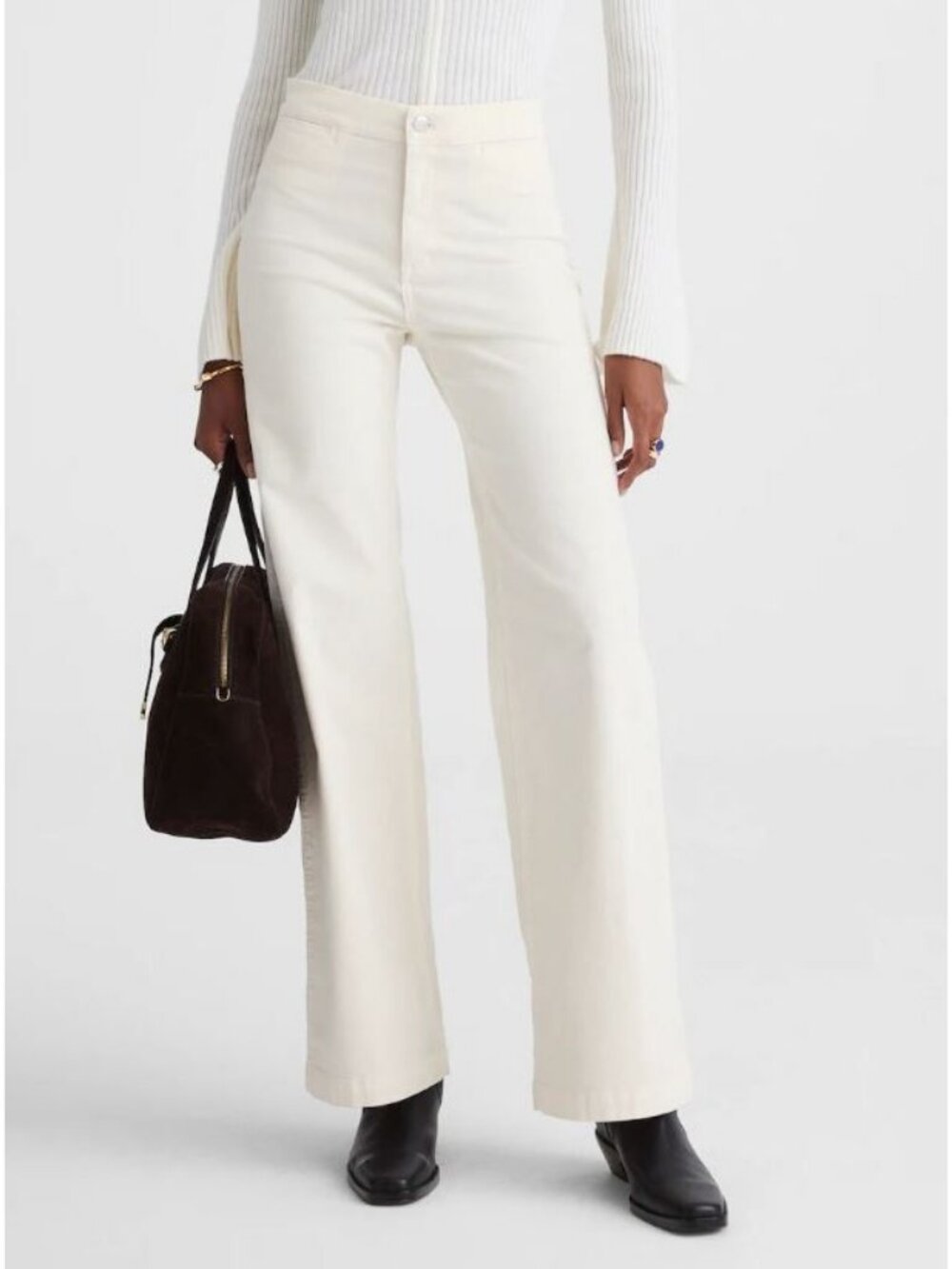 Madewell NX240 The Petite Wide Leg Pant in Corduroy Vintage Ivory Size 27P NWT